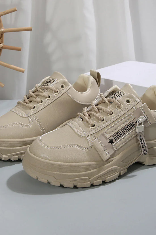 Lace-up Sports Shoes With Side-Zipper Design Fashion Thick-soled Round-toe Casual Shoes For Women Sneakers - DanaFashionstore