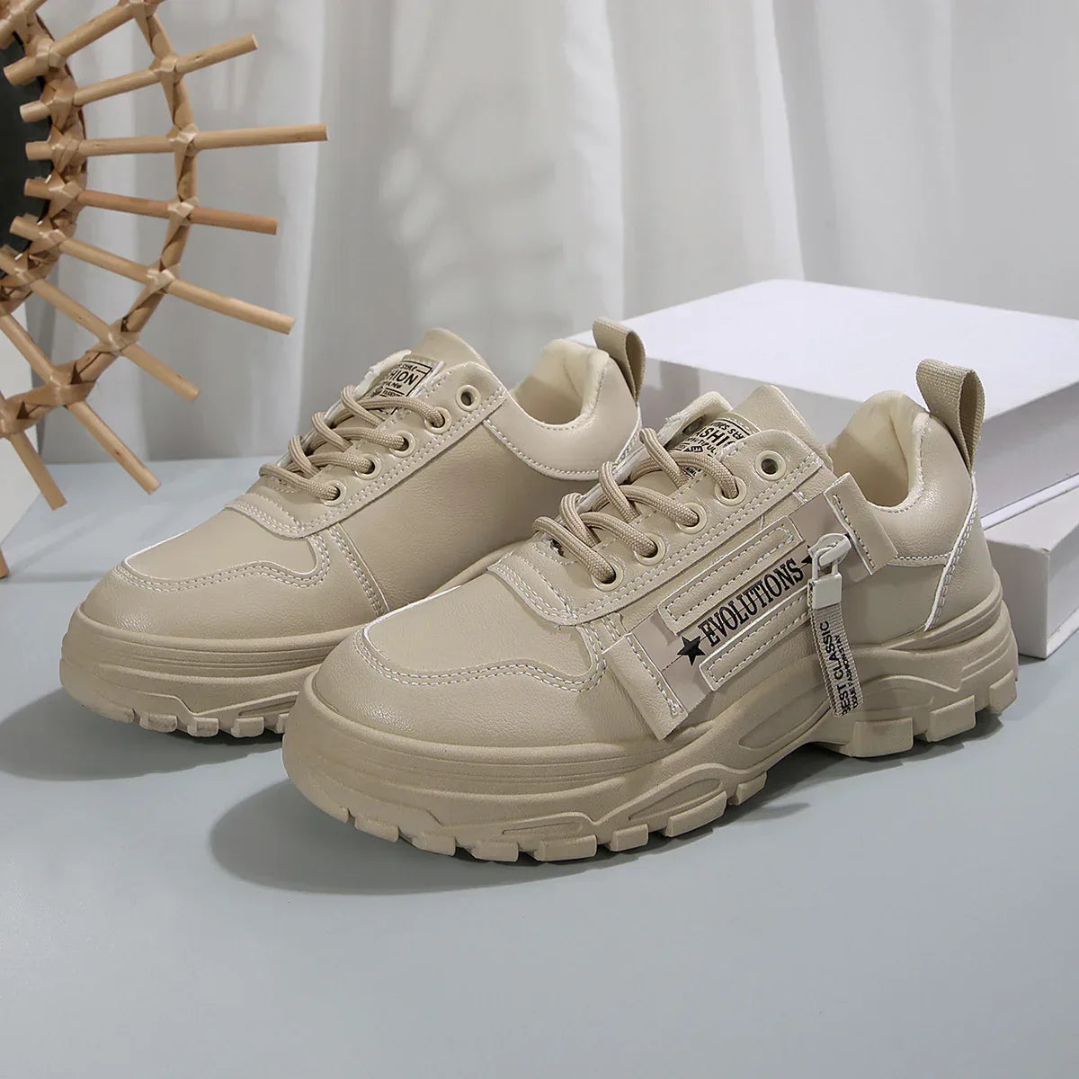 Lace-up Sports Shoes With Side-Zipper Design Fashion Thick-soled Round-toe Casual Shoes For Women Sneakers - DanaFashionstore