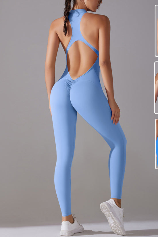 Solid Beauty-back Long Pants Jumpsuit Yoga Fitness Running Dance Slim Bodysuit Women Sports Clothing