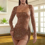 Sequin Square Collar Dress 2026 - Colorful Tight Party Dress - DanaFashionstore