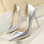 Stiletto patent leather shallow pointed high heels