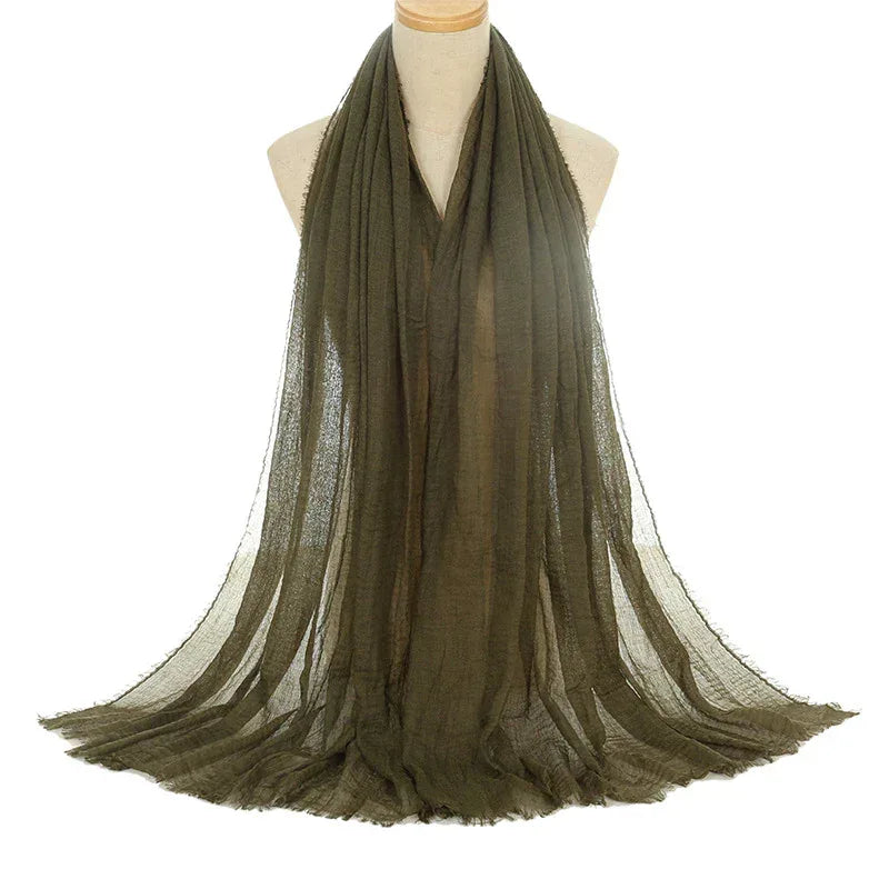 Pleated Viscose Yarn Monochrome Scarf Natural Wrinkled Cotton And Linen Burrs - DanaFashionstore