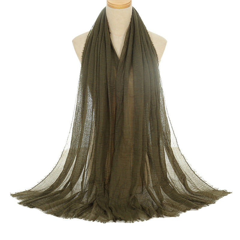 Pleated Viscose Yarn Monochrome Scarf Natural Wrinkled Cotton And Linen Burrs