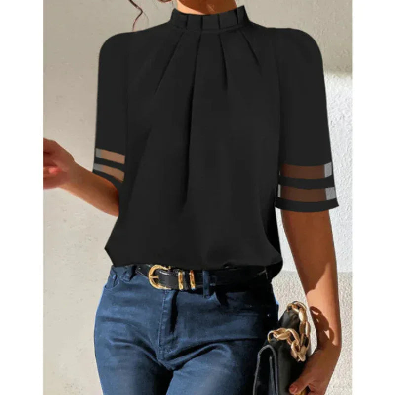 Pure Black Pleated Small Turtleneck Fashion Top - DanaFashionstore