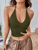 SHEIN EZwear Summer Solid Crop Halter Top - DanaFashionstore