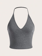 SHEIN EZwear Summer Solid Crop Halter Top - DanaFashionstore
