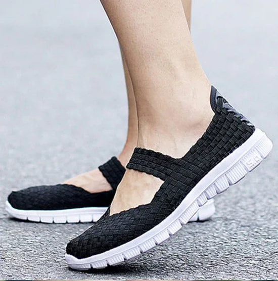 Lightweight flat shoes explosion models wishy elastic band hand-woven shoes women's single shoes large size flat bottom mother shoes factory straight - DanaFashionstore
