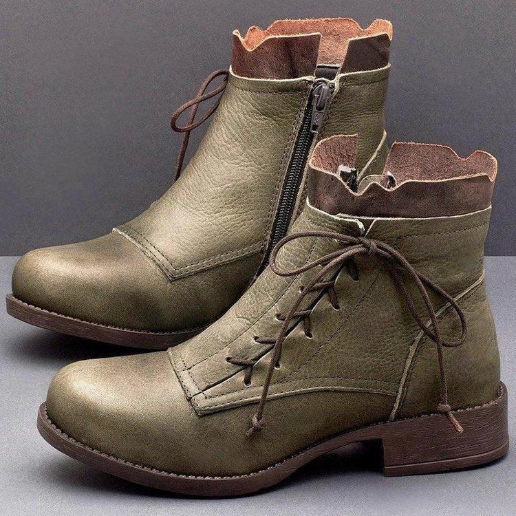 Lace low heel boots lace up Martin boots - DanaFashionstore