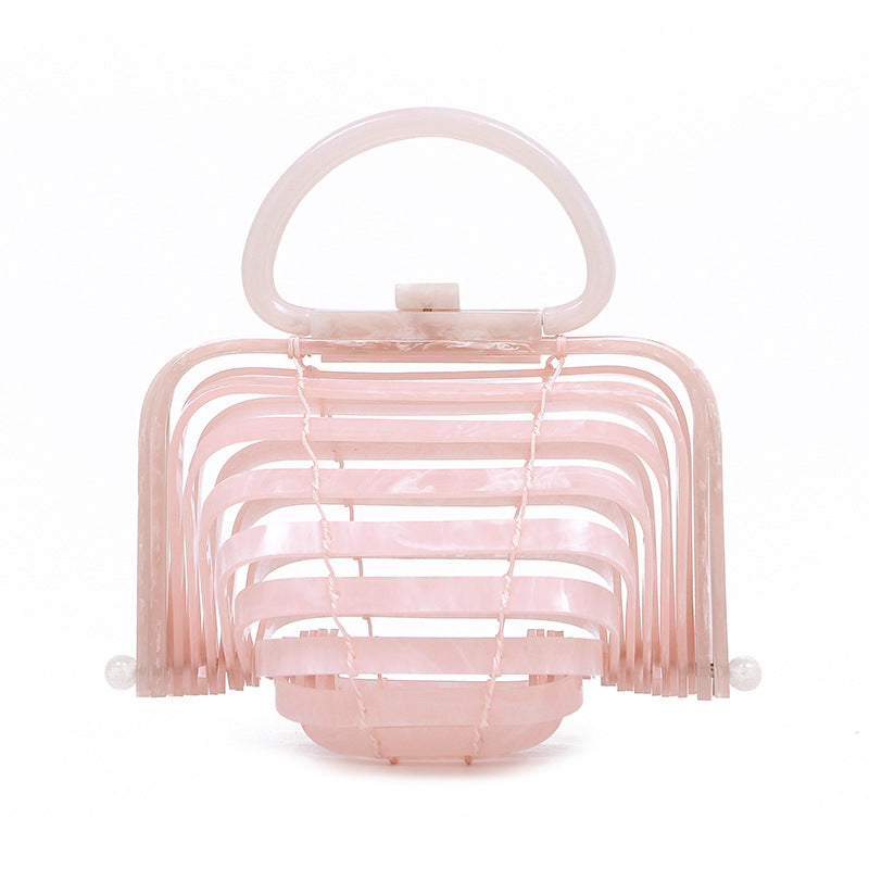 Acrylic bamboo basket hollow handbag foldable shell bag