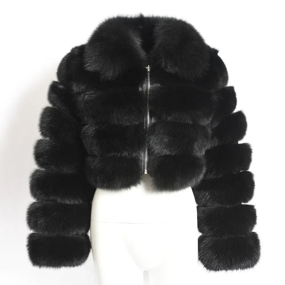 Women's Fur Coat Fox Fur Stitching Short Lapel Long Sleeve Coat - DanaFashionstore