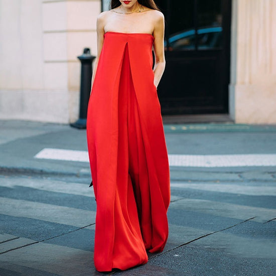 One-piece flat shoulder jumpsuit