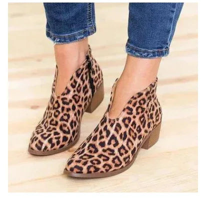 Leopard boots women's personality tassel leather boots new square with WISH booties - DanaFashionstore
