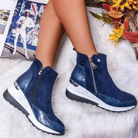 Low barrel warm round head wedge-heeled Martin boots - DanaFashionstore