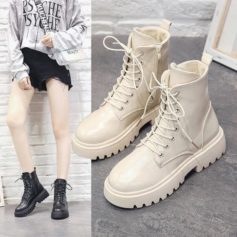 British Pure Color Ladies Waterproof Martin Boots - DanaFashionstore