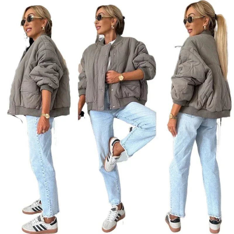 Women's Solid Color Long Sleeved Cotton Padded Jacket 2026 - Winter Coat - DanaFashionstore