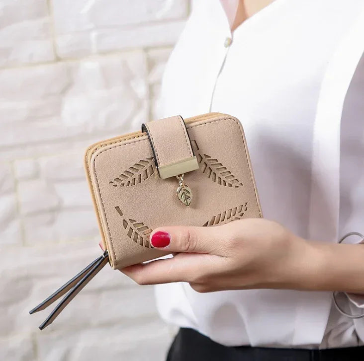 New Korean Women's Wallet Short Hollow Clutch Bag Leaf Zipper Buckle Bills Card Pack - DanaFashionstore