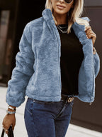 Summer Rabbit Fur Faux Leather Zipper Cardigan Plush Warm Coat