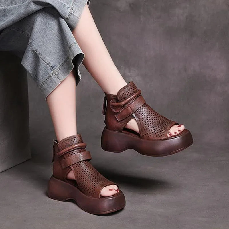 High-Top Roman Shoes Platform Heel Retro Hollow Women's Sandals - DanaFashionstore