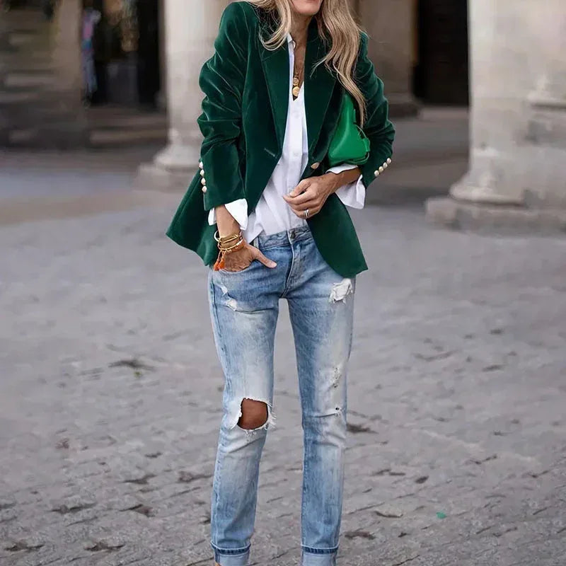 Velvet Lapel Casual Suit Business Fashion Slim Single-breasted Jacket Outwear Clothing For Women - DanaFashionstore