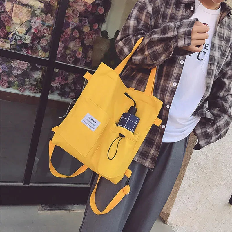 Harajuku Canvas Bags Students Handbag With Pockets Preppy Buckpack Shoulder Bag For Women Shoolbags - DanaFashionstore
