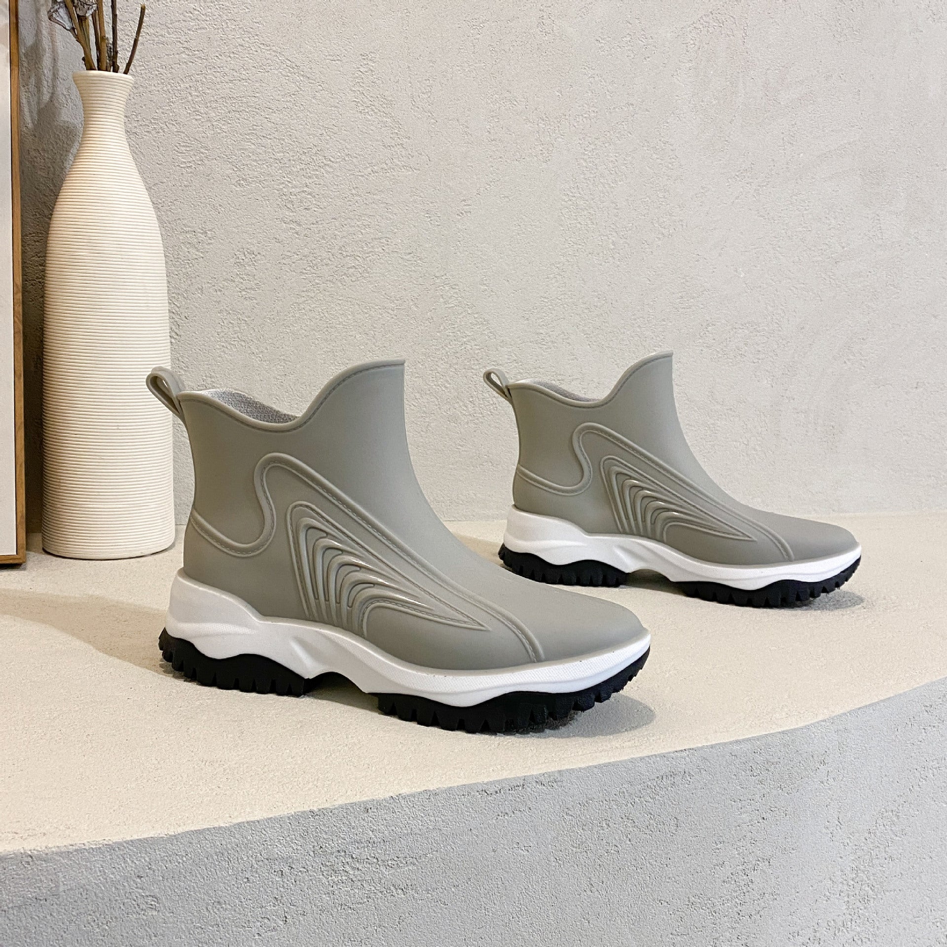 Fashion Color Blocking Thick Sole Low Top Women's Rain Boots