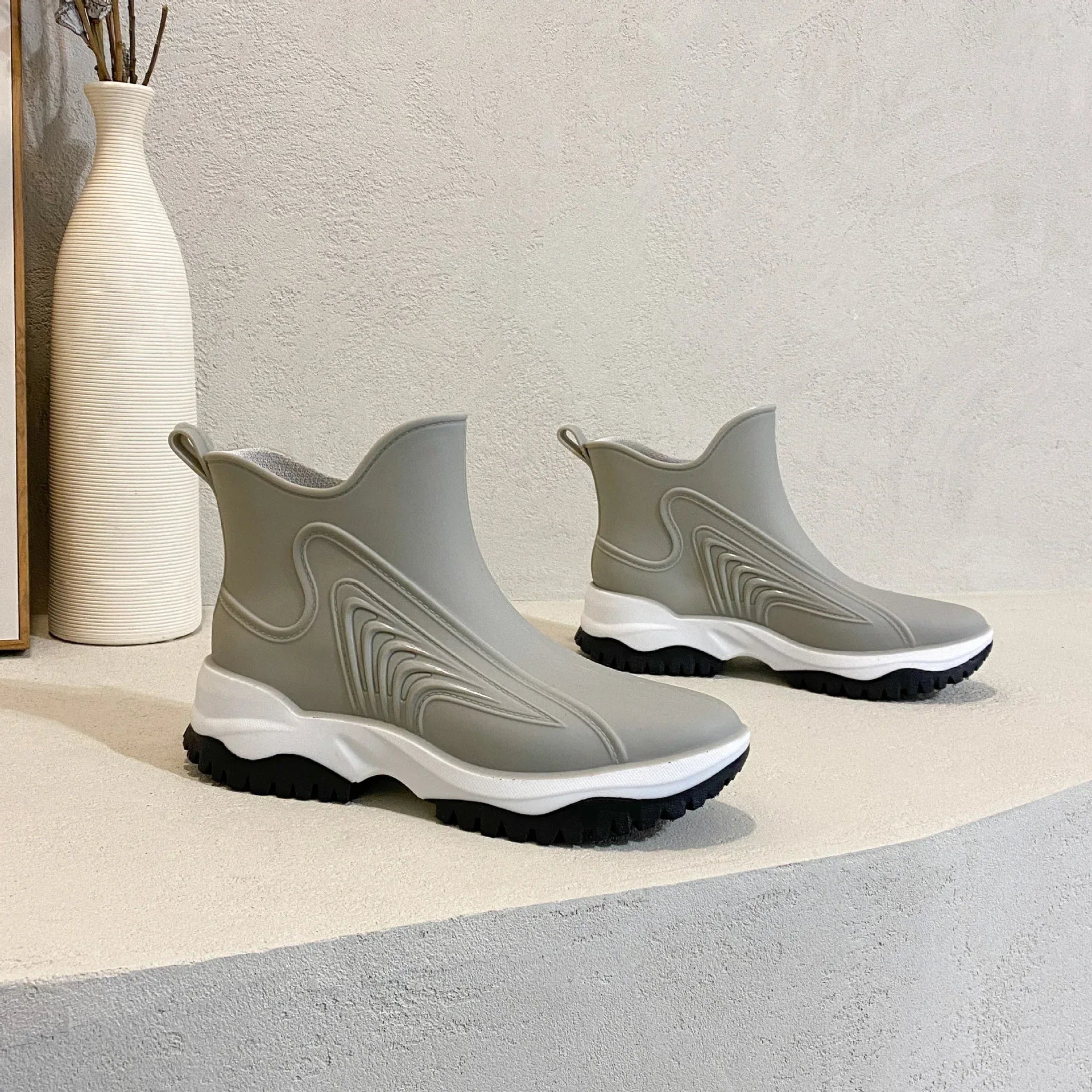 Fashion Color Blocking Thick Sole Low Top Women's Rain Boots - DanaFashionstore