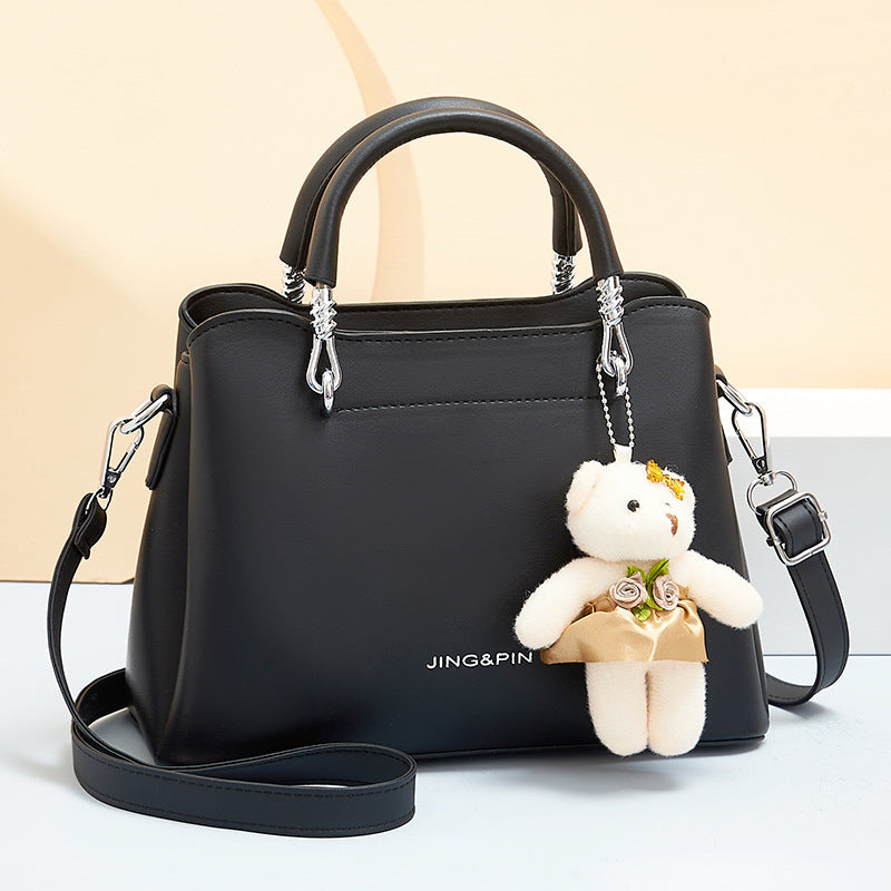 Handbag Shoulder Large Capacity Soft Leather Bear Pendant Women's Bag - Dana Fashion