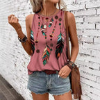 Women's Feather Print Vest Summer Print - DanaFashionstore