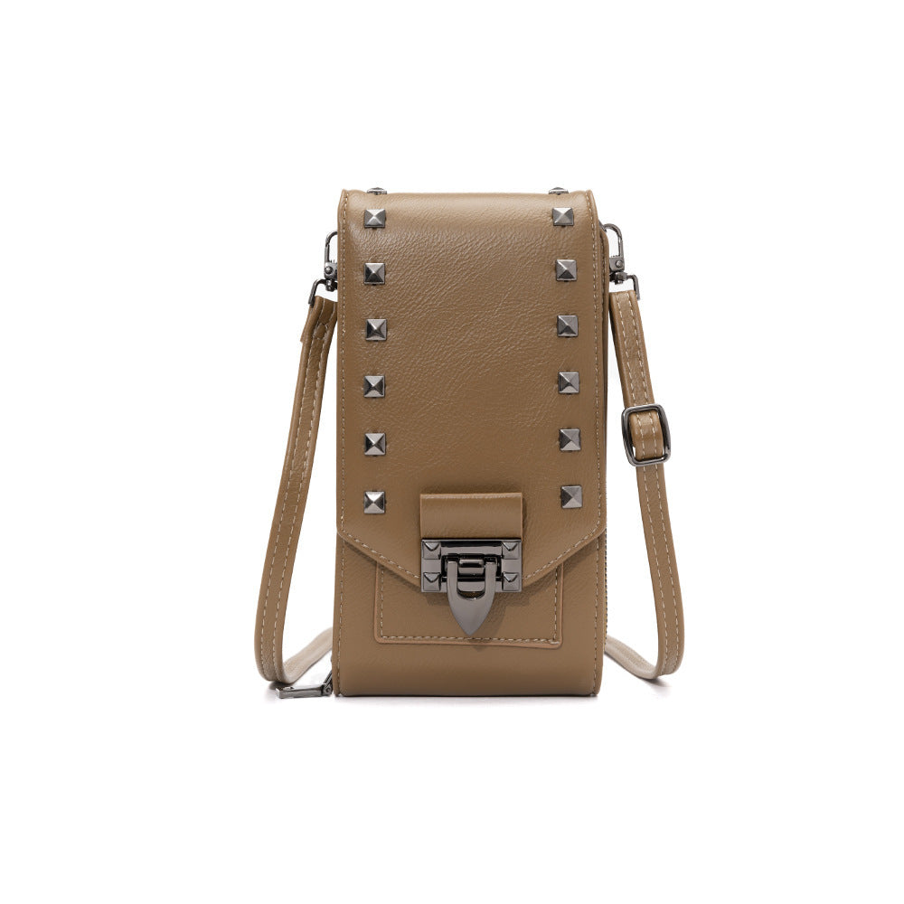 Rivet Design Shoulder Bags Mobile Phone Handbag Solid Color Crossbody Bags Women - Dana Fashion