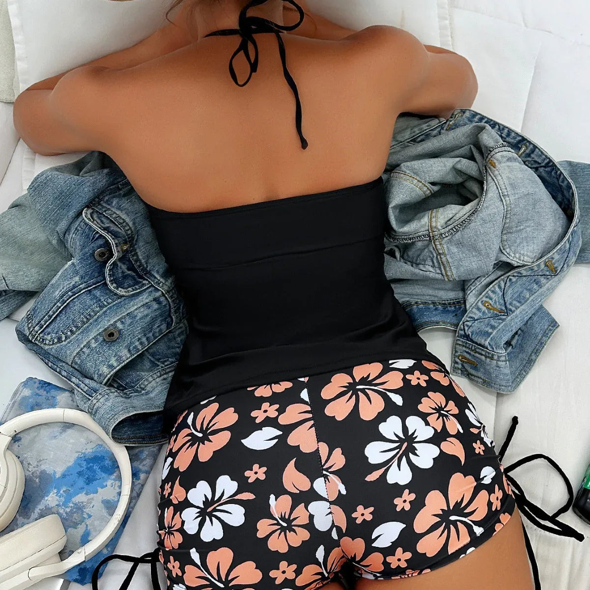 Halterneck Printed Halter Bikini Split Swimsuit For Women - DanaFashionstore