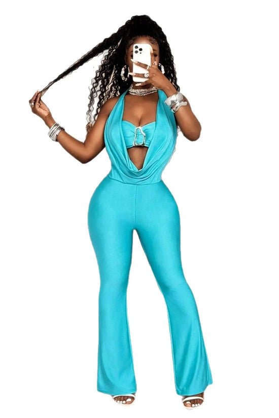 Women's Fashion Solid-Color High-Waist Sleeveless Halter Jumpsuit - DanaFashionstore