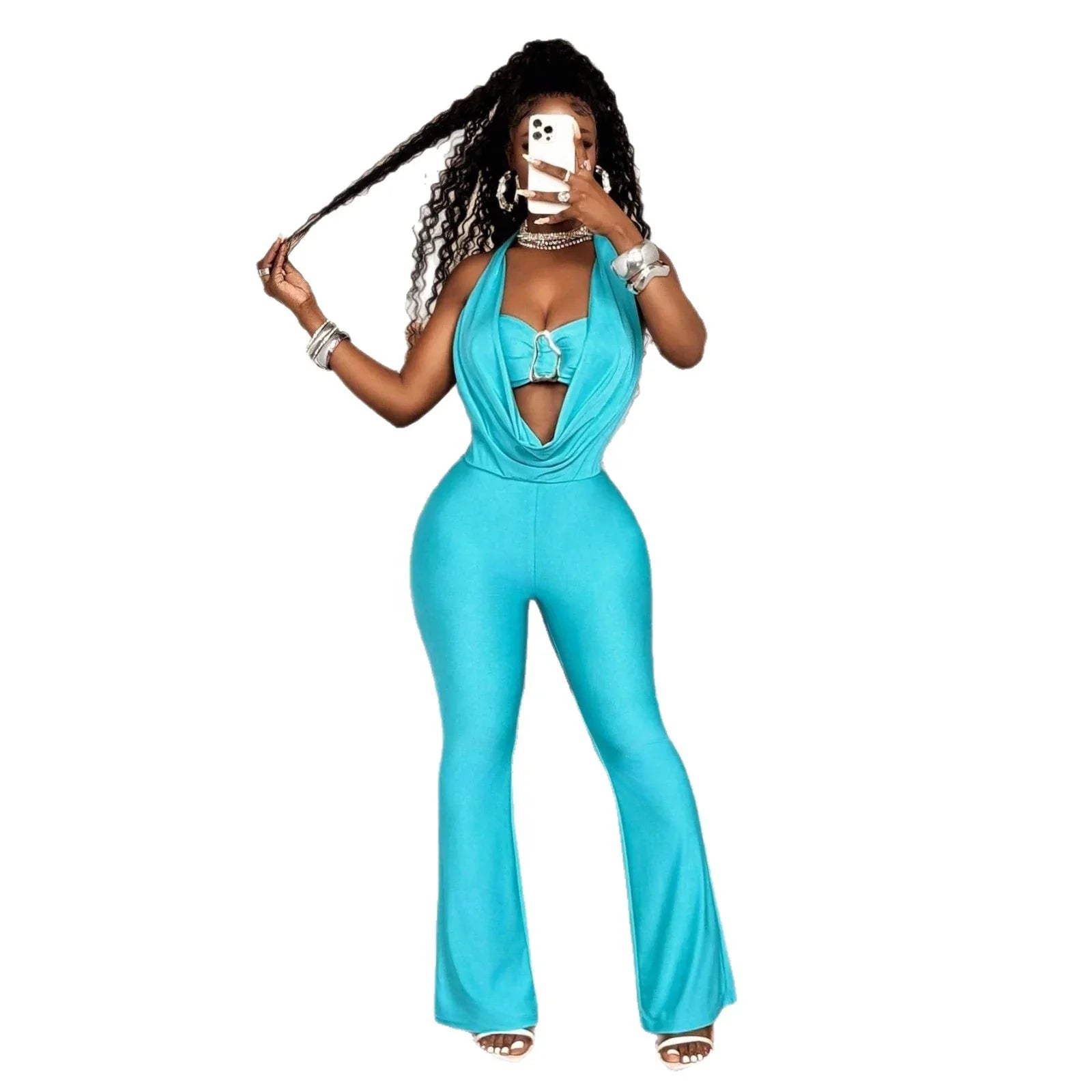 Women's Fashion Solid-Color High-Waist Sleeveless Halter Jumpsuit - DanaFashionstore