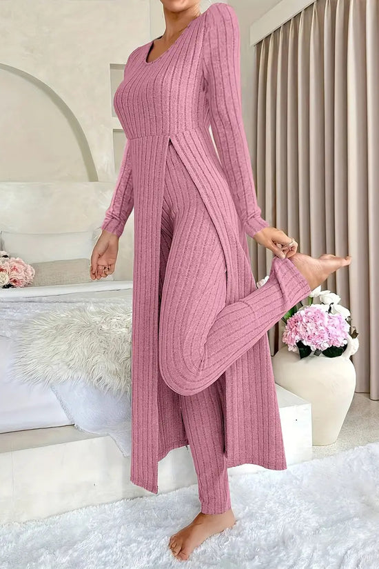 Crew Neck Split Long Sleeve Two-piece Set