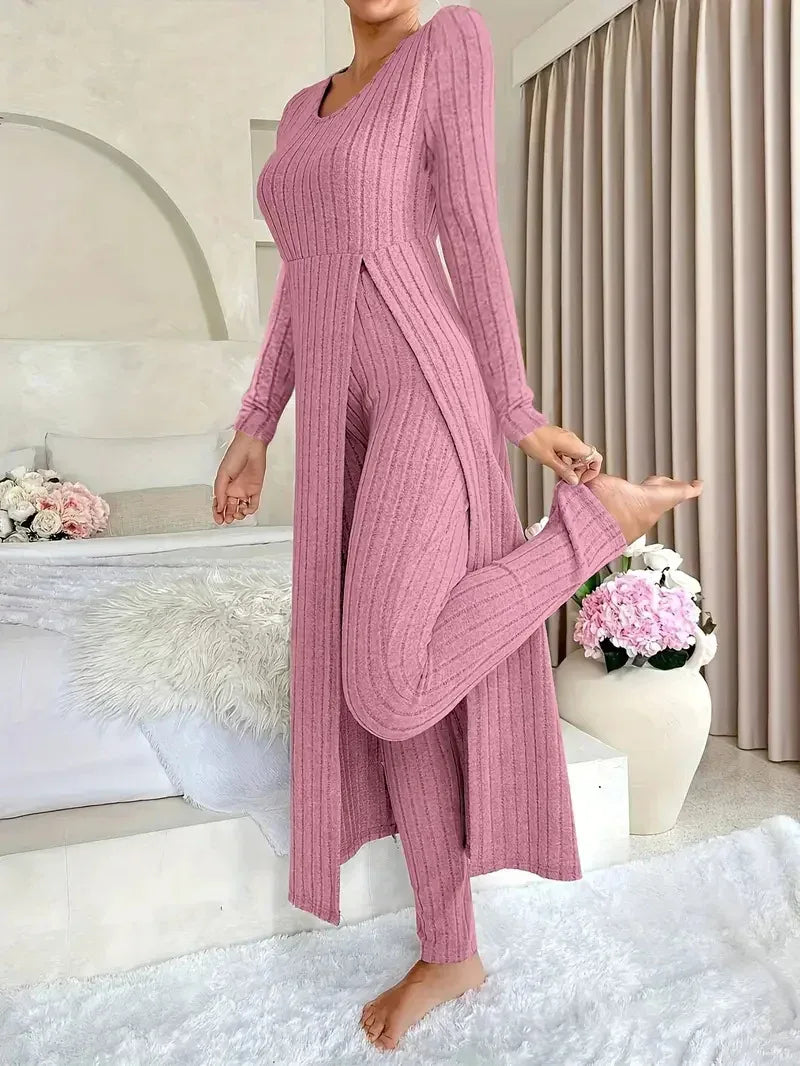 Crew Neck Split Long Sleeve Two-piece Set - DanaFashionstore