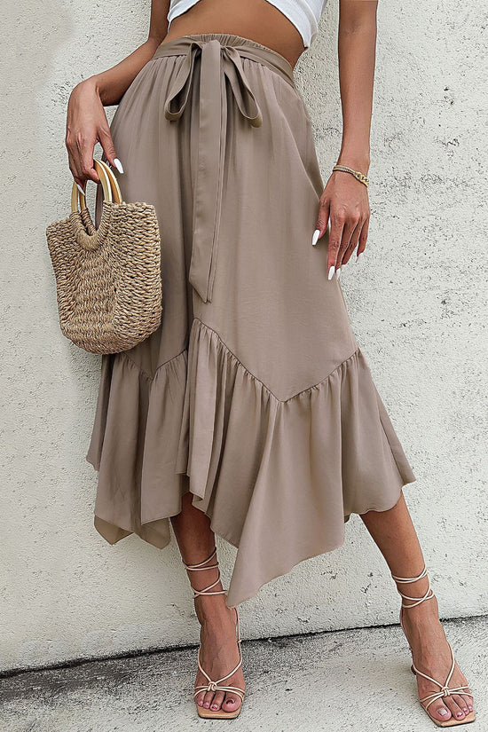 Women's Mid-length Lace-up Irregular Stitching Ruffle Skirt