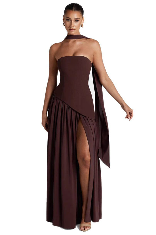 Spring And Summer New Color Matching Tube Top Sexy Off-the-shoulder Dress