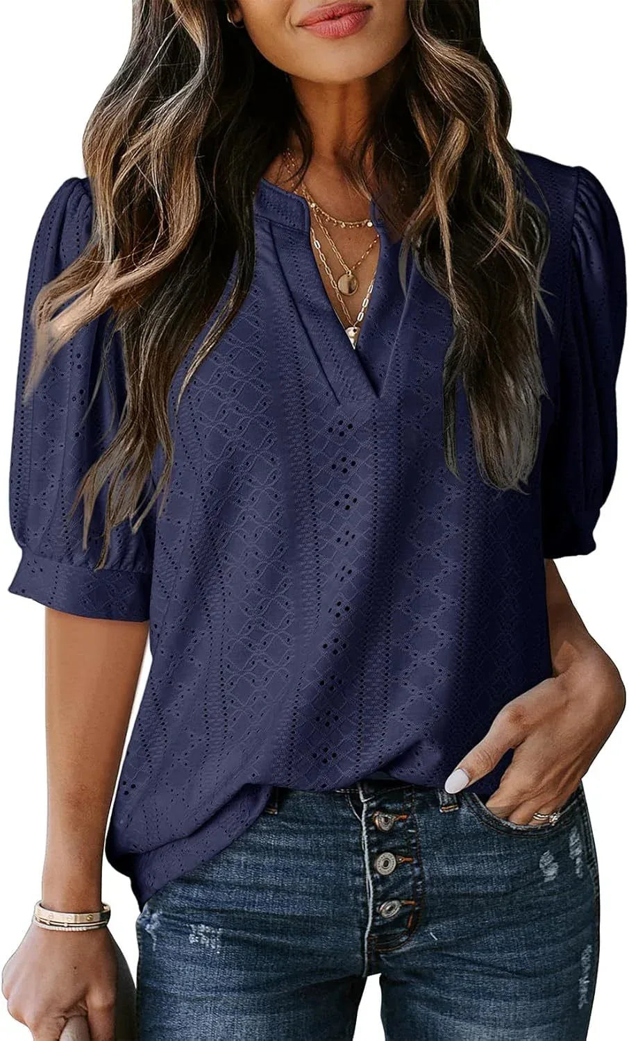 Women's Summer Business Casual Blouse V-neck Short Sleeve Shirt - DanaFashionstore