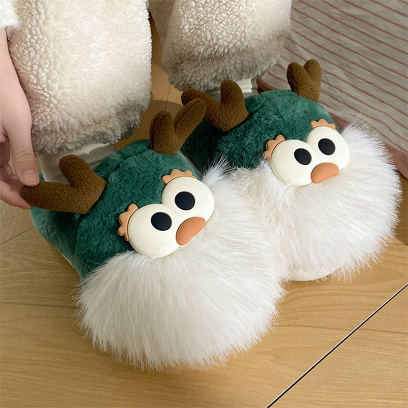 Cute Cartoon Christmas Deer Cotton Shoes Winter Indoor Floor Home Slippers Half-covered Heel Warm Plush Shoes Women Dana Fashion