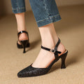 Closed Toe Back Empty Ankle-strap Buckle Sandals Women's Silver High Heel - DanaFashionstore