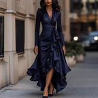 V-Neck Waist Trimming Ruffle Dress 2026 - Elegant Fitted Dress - DanaFashionstore