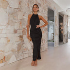 Ins Halter Split Long Dress Summer Slim Fit Backless Dresses Solid High-end Women's Clothing - DanaFashionstore