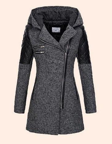 Women Warm Slim Full Zipper Coat Thick Woolen Coat Female Fall Winter Windbreaker Hooded Diagonal Zipper Women's Clothing - DanaFashionstore