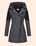 Women Warm Slim Full Zipper Coat Thick Woolen Coat Female Fall Winter Windbreaker Hooded Diagonal Zipper Women's Clothing - DanaFashionstore