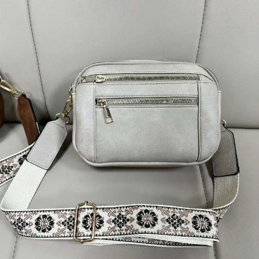 Triple-zipper Shoulder Bag With Floral Embroidered Straps Fashion Colorblock Multi-functional Crossbody Bags For Women - DanaFashionstore