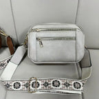 Triple-zipper Shoulder Bag With Floral Embroidered Straps Fashion Colorblock Multi-functional Crossbody Bags For Women - DanaFashionstore