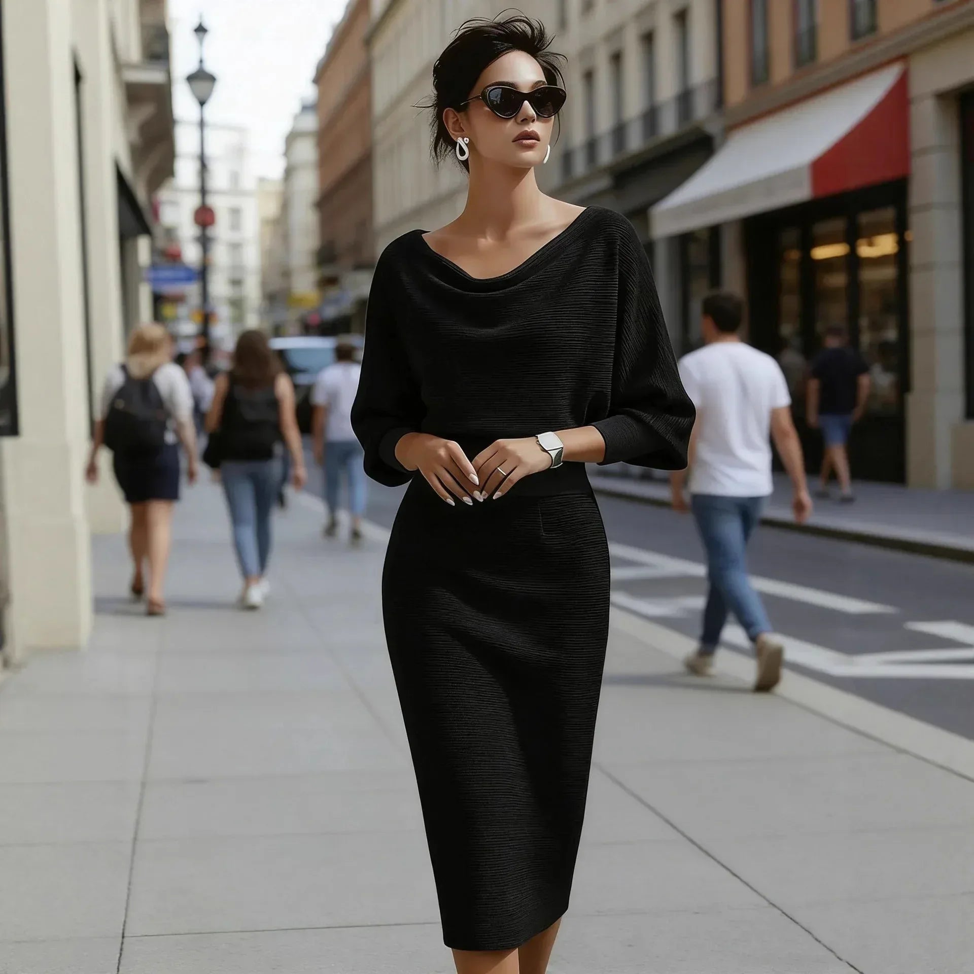 Womens Solid-Color Body-Con Plus-Size Dress With A Sophisticated Look - DanaFashionstore