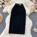 Early Autumn Hong Kong Style Retro Split Skirt Winter With Sweater Mid-length