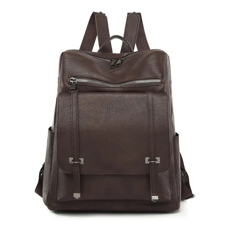Retro Large Capacity Contrast Color Women's Pu Backpack - DanaFashionstore