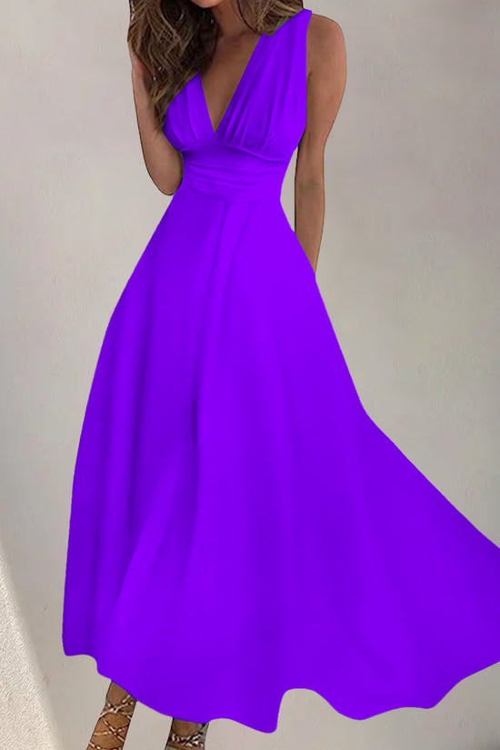 Women's Digital Printing Fashion V-neck Swing Long Dress