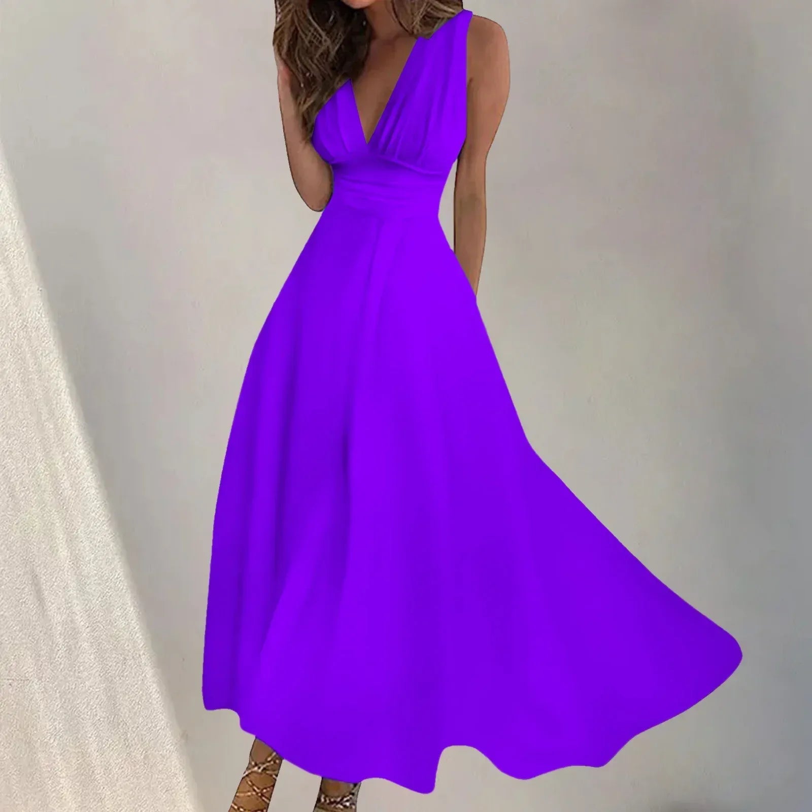 Digital Print V-Neck Swing Dress 2026 - Fashion Long Dress - DanaFashionstore